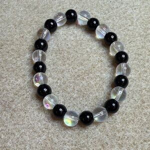 Black and Clear Beaded Bracelet Handmade